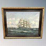 Petersen : Tall ship at sea, oil on canvas,