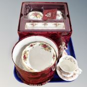 A tray of Royal Doulton Brambley Hedge Autumn tea cup and saucer, Coalport figurine,