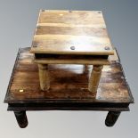 A Sheesham wood lamp table together with a low coffee table