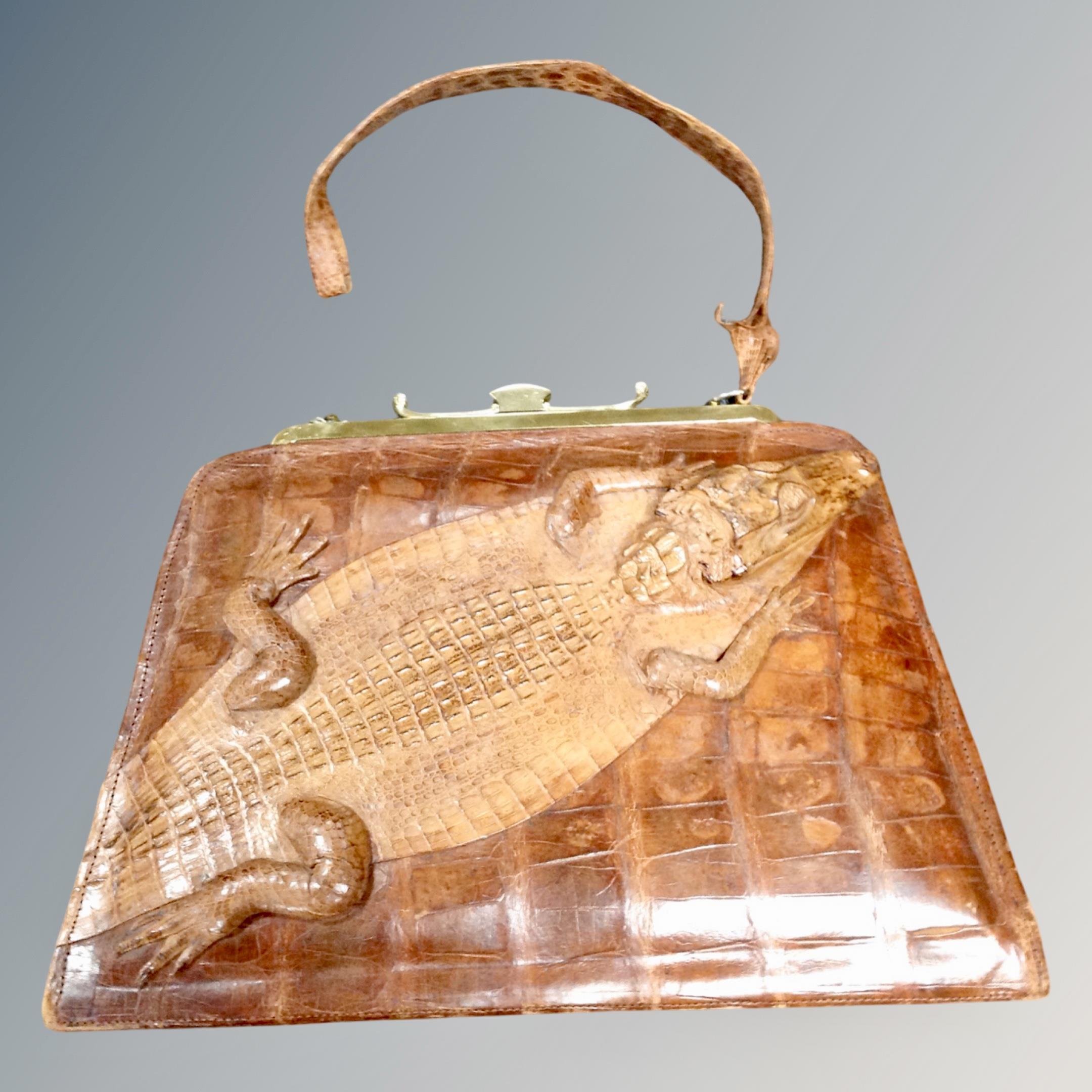 A vintage crocodile leather hand bag (strap a/f)