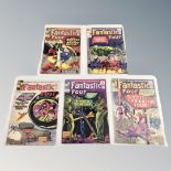 Five Marvel Fantastic Four 12 cent Comics, issues 36, 37, 38, 39 and 40, in plastic covers.