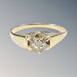 A 14ct yellow gold ring set with six diamonds in floral desing, 1.2g.