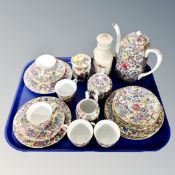 A tray of Oriental chrysanthemum pattern export china and other wares