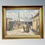 Danish School : Cart by a barn, oil on canvas,