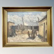 Danish School : Cart by a barn, oil on canvas,