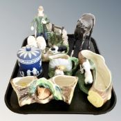 A tray of ceramics, Hornsea vases, Royal Doulton figure of a horse,