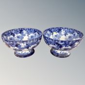 A pair of 19th century Royal Doulton blue and white transfer printed pedestal bowls,