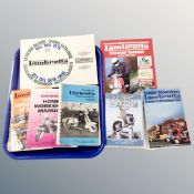 A tray containing vintage Lambretta workshop manuals and books (6) together with a further DVD.