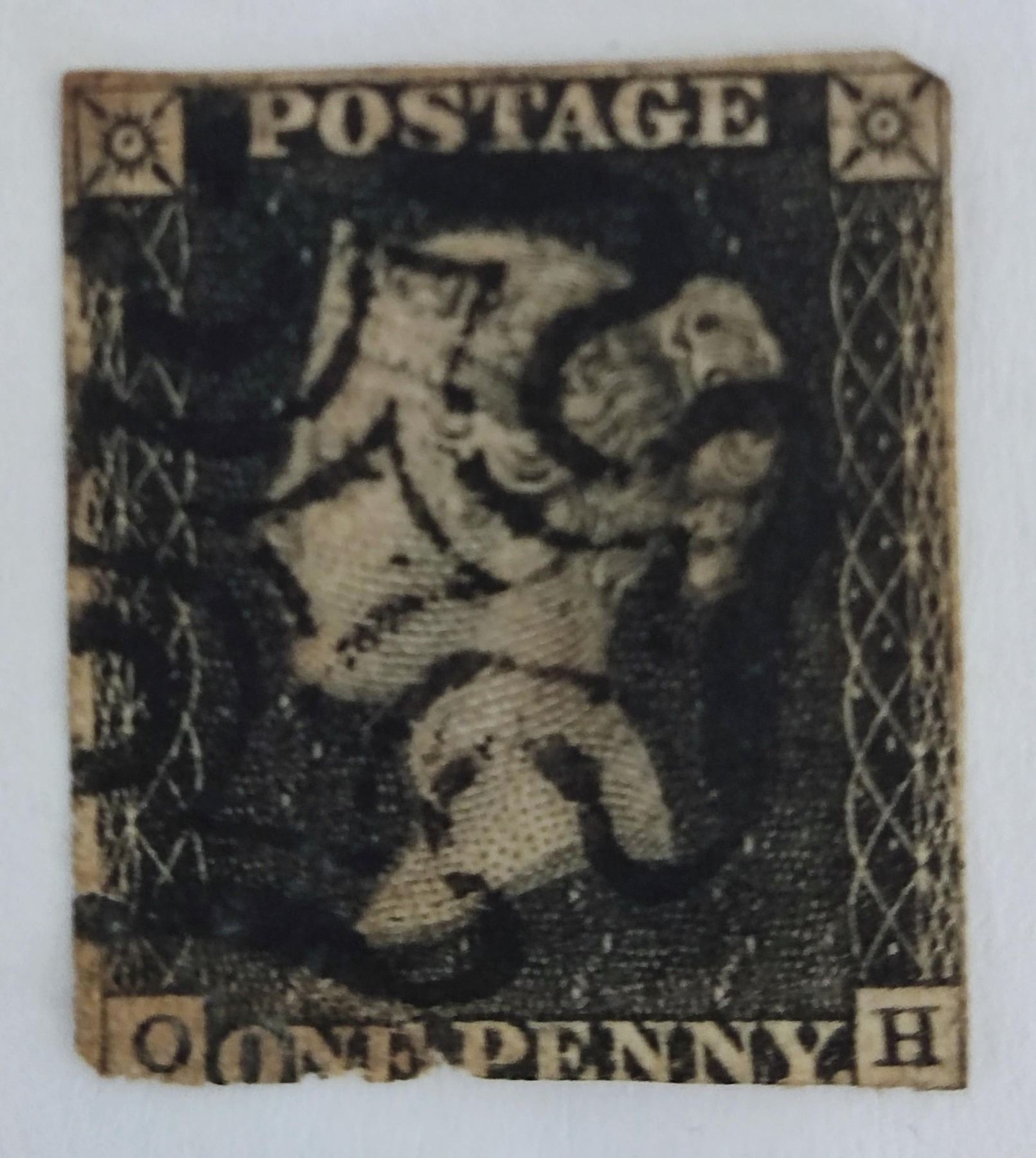 A Queen Victoria Penny black 1840 stamp - 1d Black (OH) - 2 Margins