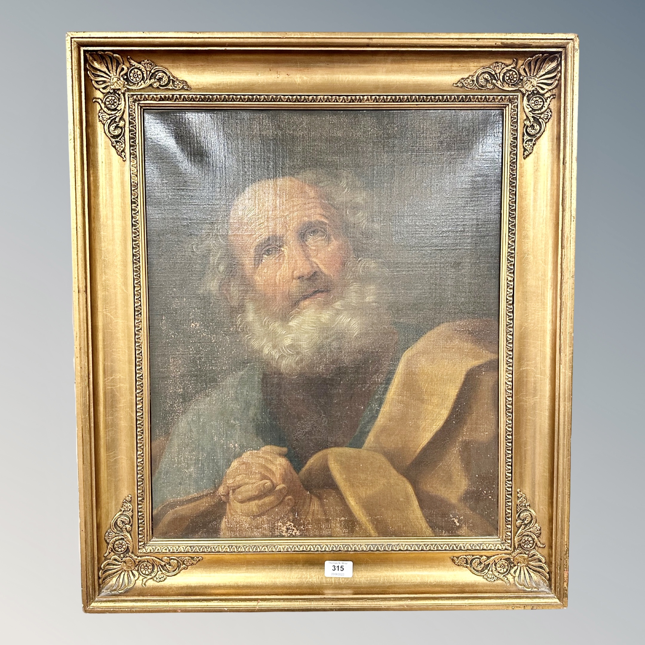 Continental School : Portrait of St. Peter, oil on canvas, 58 cm x 48 cm, framed.