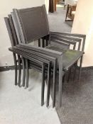 Four contemporary metal framed stacking garden chairs