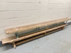 Two school gym benches, length 335 cm.