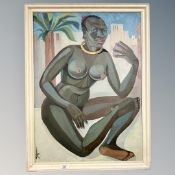 Continental School : Nude study of an African woman, oil on canvas, 68 cm x 49 cm, framed.