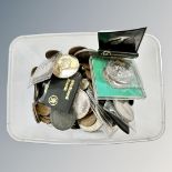 A tub of antique and later world coins, George III penny,