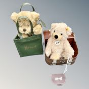 A Steiff teddy bear in carry box, together with a Harrods bear in original bag.
