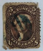 Thomas Jefferson 5c brown 1862 US stamp.