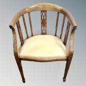 Two Edwardian inlaid mahogany tub armchairs (2)