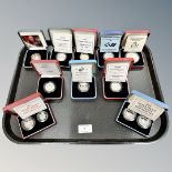 Seven silver proof £2 coins, together with a Coronation 40th Anniversary Silver Proof Crown,