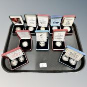 Seven silver proof £2 coins, together with a Coronation 40th Anniversary Silver Proof Crown,