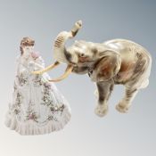 A Royal Dux figure of an elephant (a/f) together with a further Royal Worcester limited edition