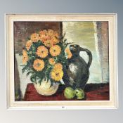 Continental School : Still life with flowers, oil on canvas,