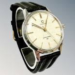 A scarce gent's stainless steel Omega Seamaster 30 wristwatch, with ridged and serrated cream dial,