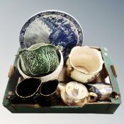 A box containing antique and later ceramics to include planters,