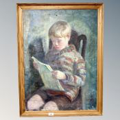 Continental School : Boy reading, oil on canvas, 76 cm x 55 cm,