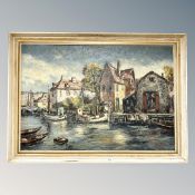 Erik Broll : Fishing boats, oil on canvas, 95 cm x 65 cm, framed.