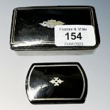 Two inlaid lacquered antique snuff boxes