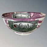 A Sunderland lustre ware bowl : New Bridge Over The Wear at Sunderland, height 12 cm,