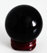 Natural Black Obsidian Sphere with stand. 40mm.