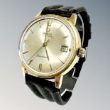 A gent's gold-plated and stainless steel Omega Seamaster automatic calendar wristwatch,