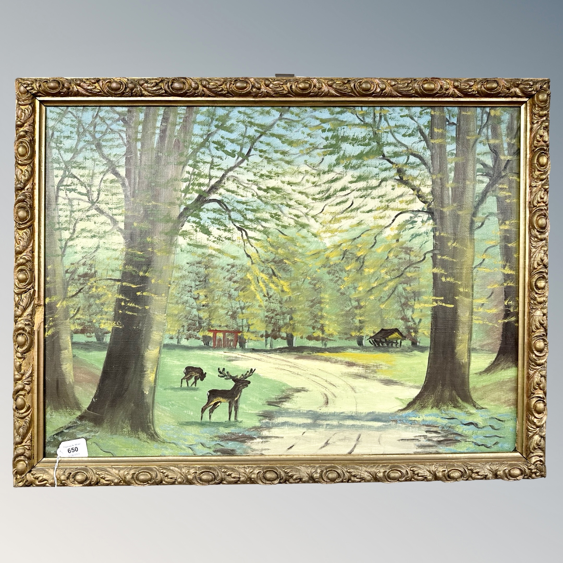 Continental School : Deer in woodland, oil on canvas,