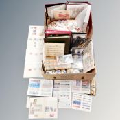 Two boxes of thousands of mainly 20th century stamps,
