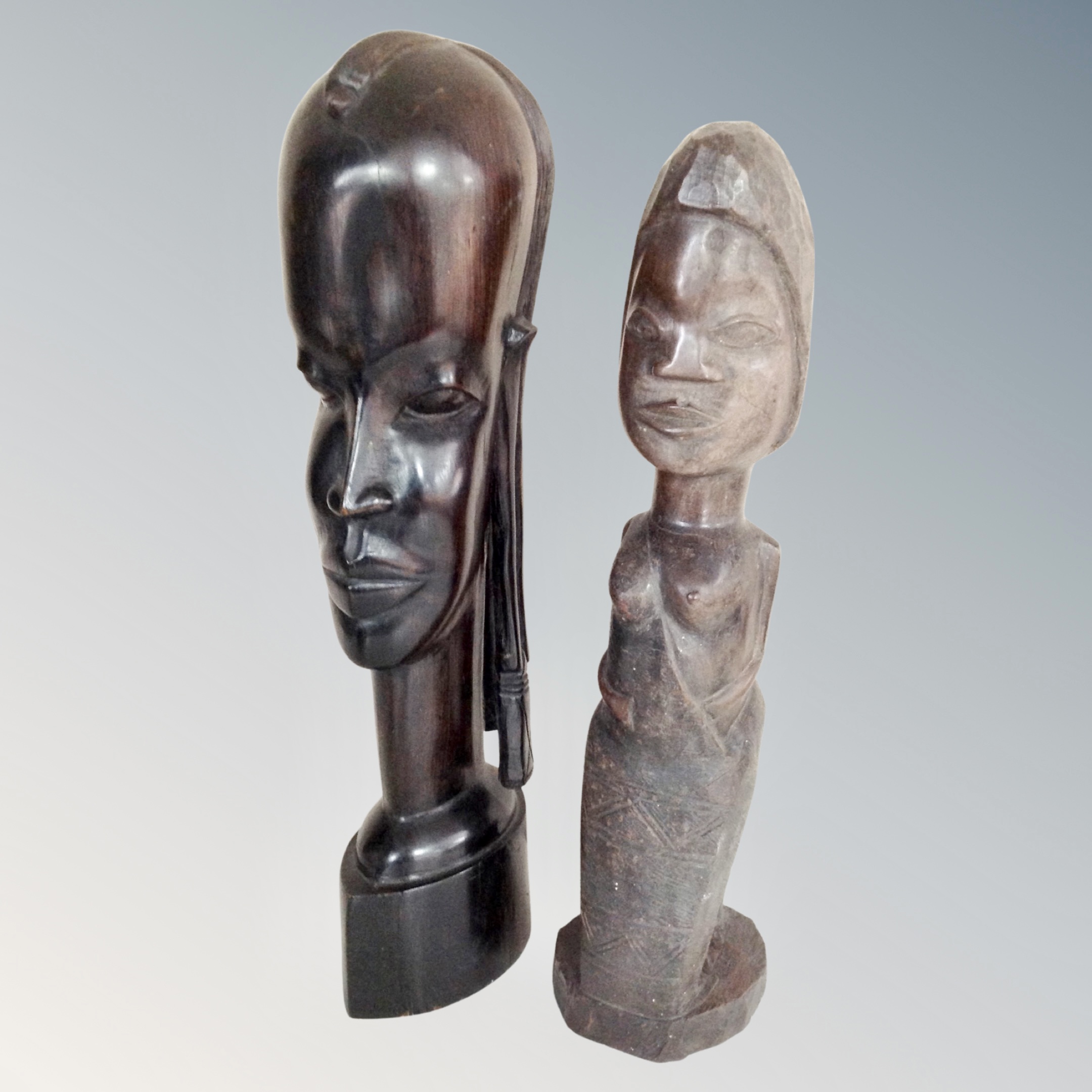 A group of seven carved wood and soap stone figures and busts - Image 2 of 2