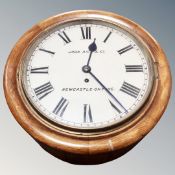 A 19th century oak circular wall timepiece, the painted 12" dial signed John Dick & Co,