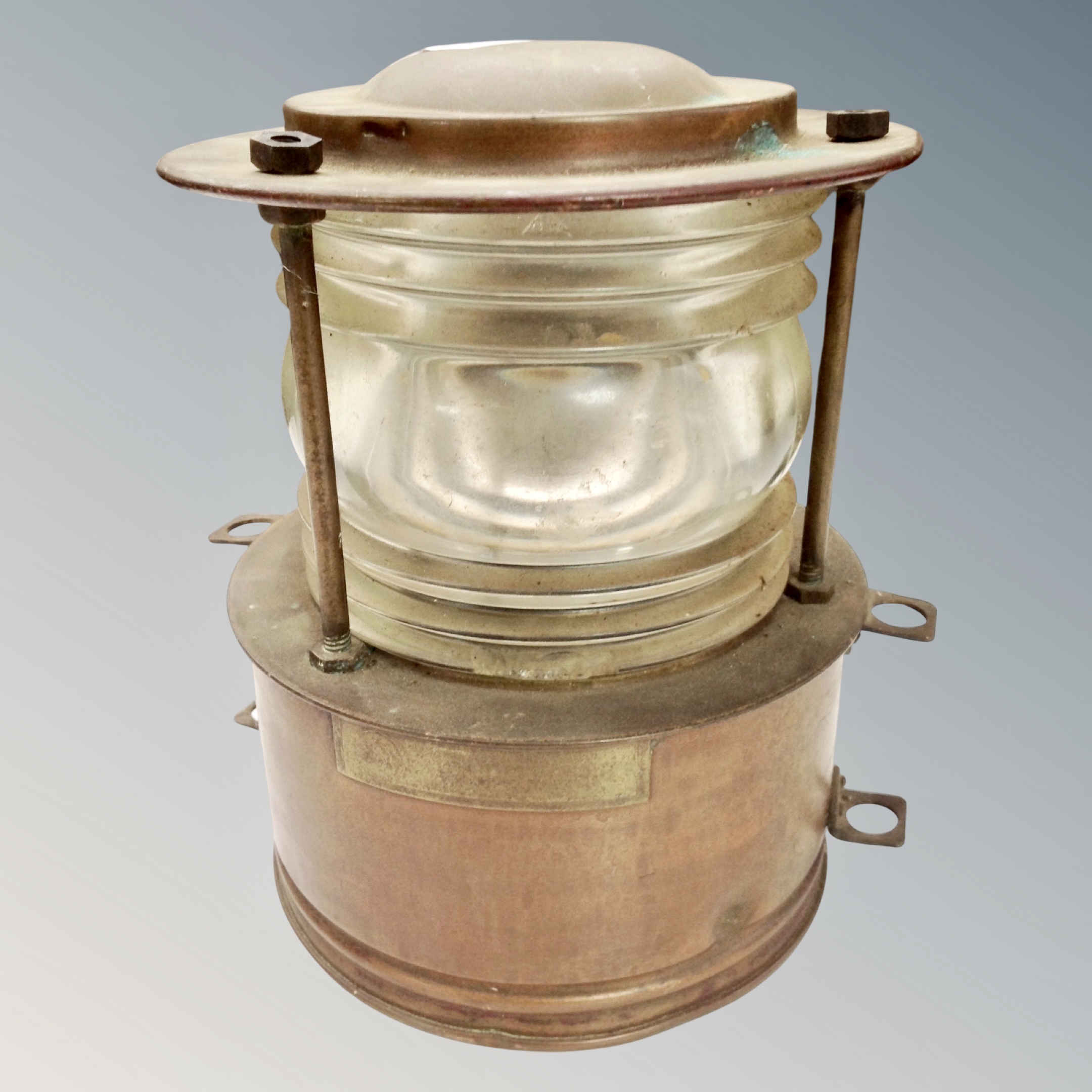 A copper ship's lamp