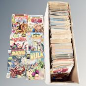 A box of approximately 150 Marvel and DC comics, The Incredible Hulk issue 212,