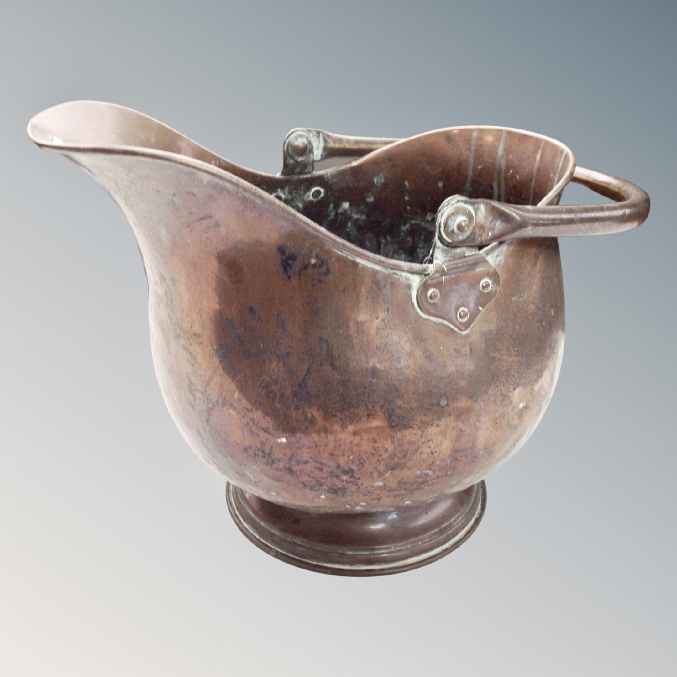 A Victorian copper swing handled coal bucket.