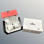 A lady's stainless steel Tissot quartz wristwatch, case 20mm, boxed.