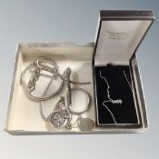 A box containing silver jewellery to include snake necklace with matching bracelet,