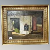 Continental School : Cottage interior, oil on canvas,