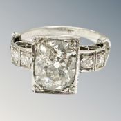 A platinum diamond ring, the old-European cut stone calculated to weigh approximately 2.