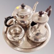 A Craftsman Sheffield pewter tea service on tray (4).