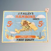 A tin advertising sign - J P Alleys Hambone sweet cigars