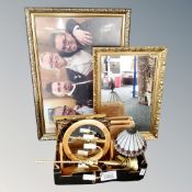 A gilt framed mirror together with a large gilt framed photograph depicting Alan Carr and a further