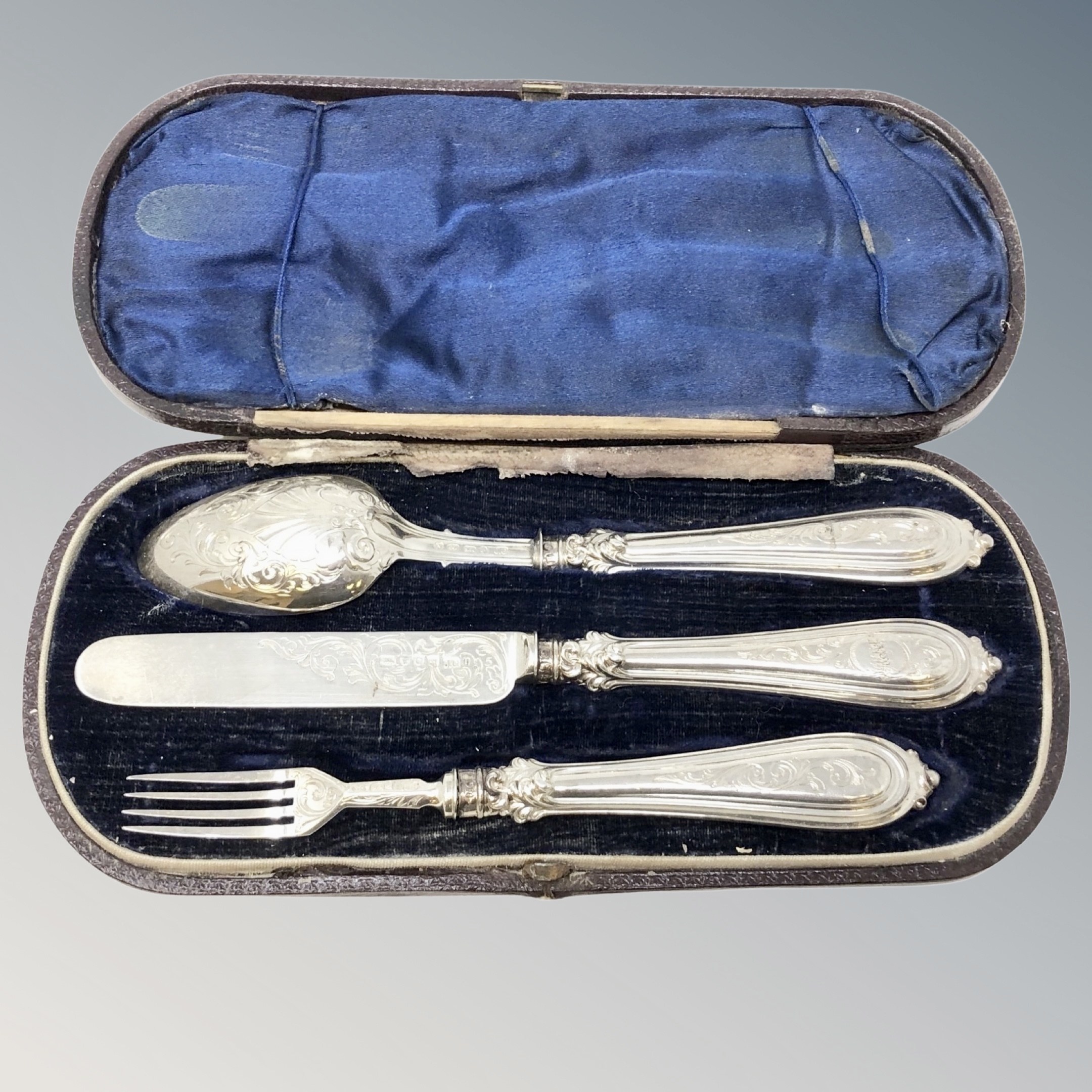 A boxed three piece Victorian silver Christening set by John Gilbert CONDITION REPORT: