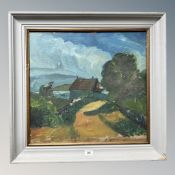 Continental School : A rural homestead, oil on board,