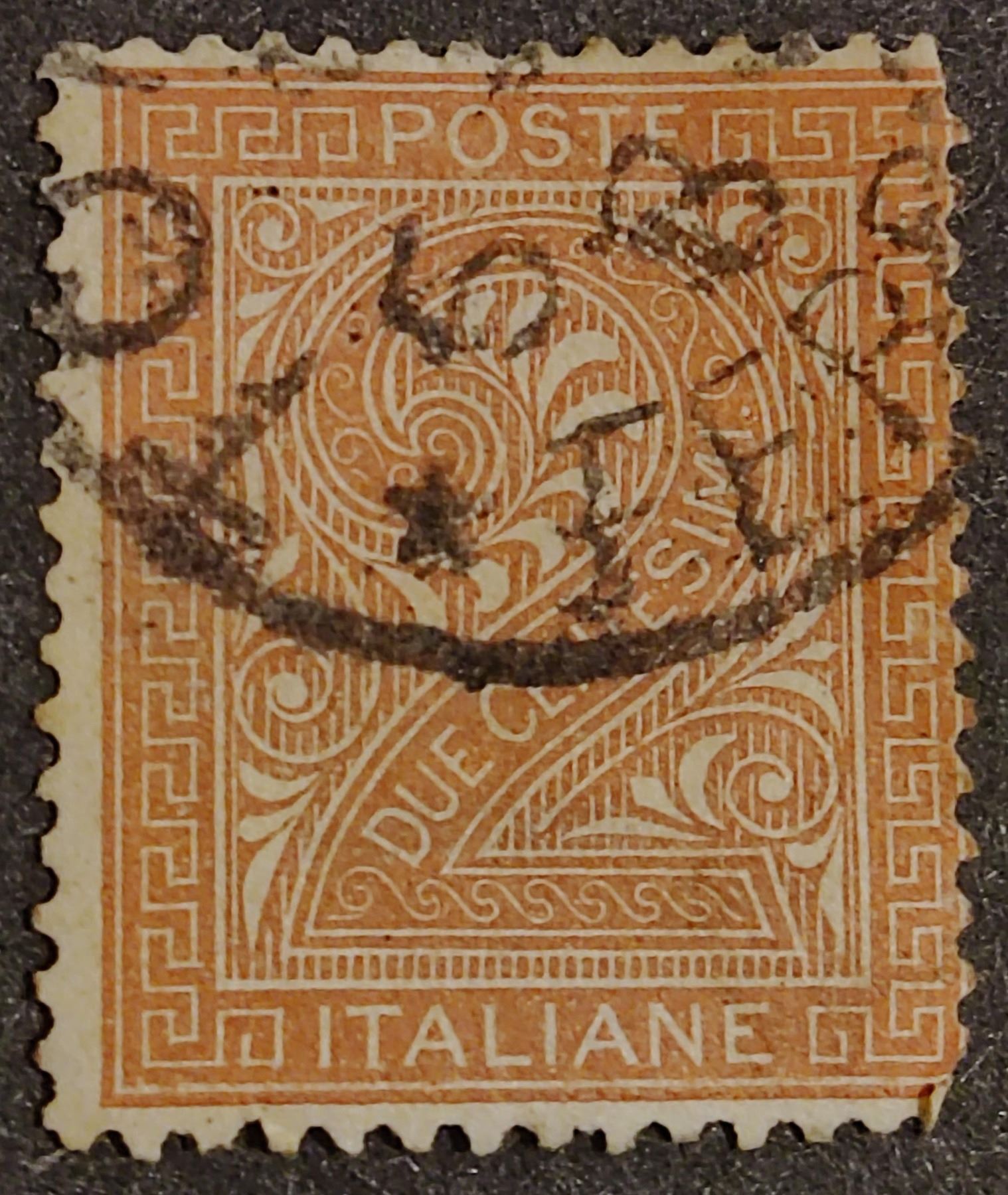 1863 Italian 2 Centesimi de la rue stamp.